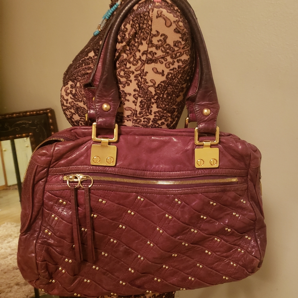 Treesje quilted leather & brass studded satchel handbag.